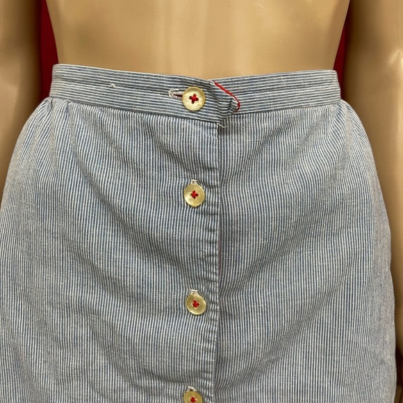 Vintage 70’s Talbott Engineer stripe button front Midi skirt Size 8 - Picture 2 of 8